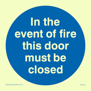 in the event of fire this door must be closed