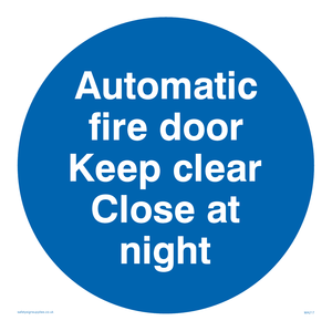 Auto fire door keep clear sign 