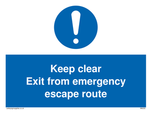 keep clear exit from emergency escape route sign 
