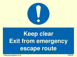 keep clear exit from emergency escape route