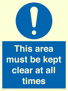 this area must be kept clear at all times