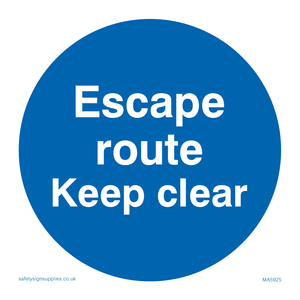 Escape route keep clear sign 