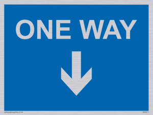 One way with down directional arrow