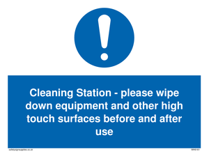 Cleaning Station - please wipe down equipment and other high touch surfaces before and after use