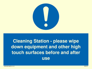 Cleaning Station - please wipe down equipment and other high touch surfaces before and after use