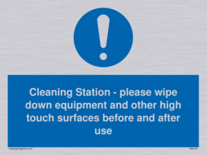 Cleaning Station - please wipe down equipment and other high touch surfaces before and after use