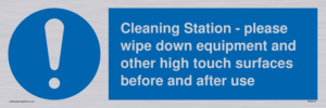 Cleaning Station - please wipe down equipment and other high touch surfaces before and after use