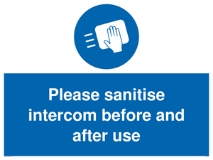 Please sanitise intercom before and after use sign 
