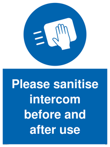 Please sanitise intercom before and after use sign 