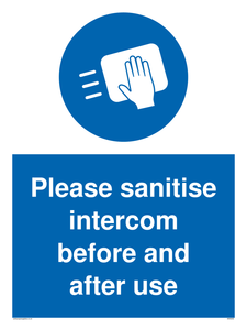 Please sanitise intercom before and after use sign 