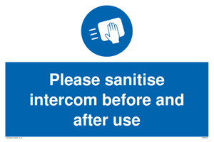 Please sanitise intercom before and after use sign 