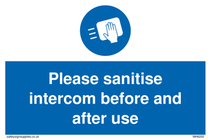 Please sanitise intercom before and after use sign 