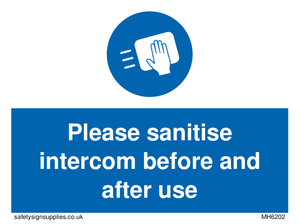 Please sanitise intercom before and after use sign 