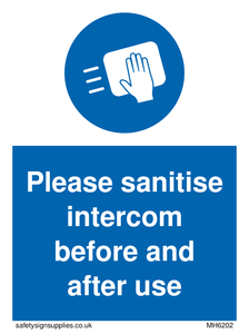 Please sanitise intercom before and after use sign 