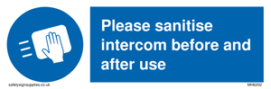 Please sanitise intercom before and after use sign 