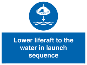 Lower liferaft to the water in launch sequence