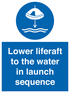 Lower liferaft to the water in launch sequence