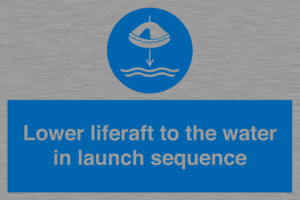 Lower liferaft to the water in launch sequence