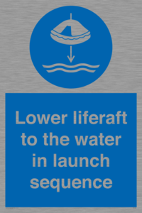 Lower liferaft to the water in launch sequence