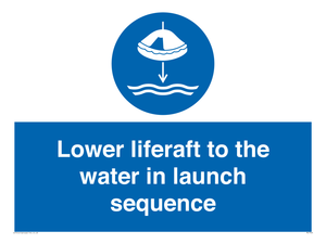 Lower liferaft to the water in launch sequence