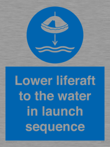 Lower liferaft to the water in launch sequence