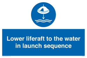 Lower liferaft to the water in launch sequence