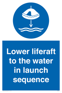 Lower liferaft to the water in launch sequence