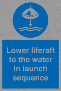 Lower liferaft to the water in launch sequence