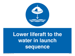 Lower liferaft to the water in launch sequence