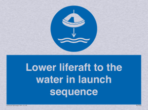 Lower liferaft to the water in launch sequence