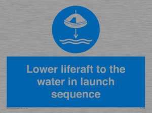 Lower liferaft to the water in launch sequence
