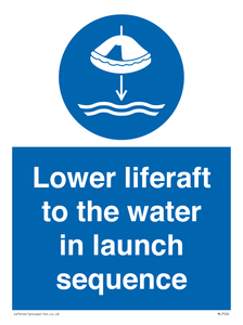 Lower liferaft to the water in launch sequence