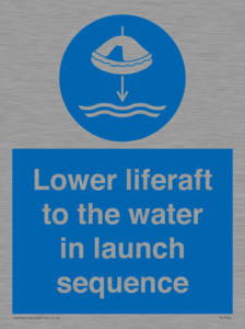 Lower liferaft to the water in launch sequence