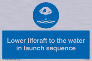 Lower liferaft to the water in launch sequence