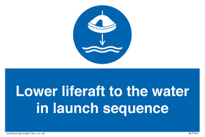 Lower liferaft to the water in launch sequence