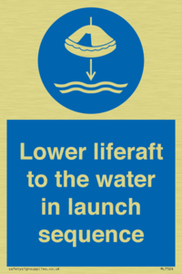 Lower liferaft to the water in launch sequence