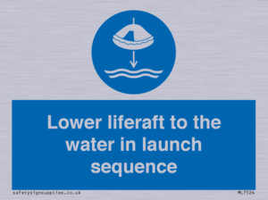 Lower liferaft to the water in launch sequence