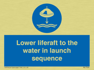 Lower liferaft to the water in launch sequence