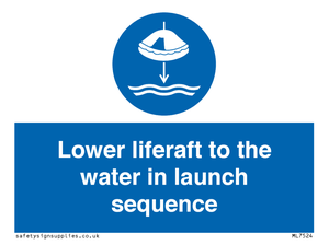 Lower liferaft to the water in launch sequence
