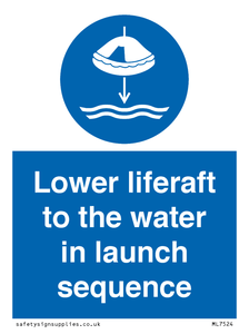 Lower liferaft to the water in launch sequence