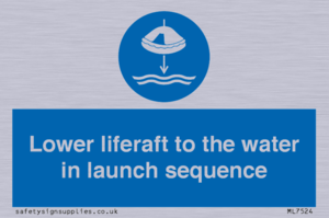 Lower liferaft to the water in launch sequence