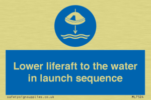 Lower liferaft to the water in launch sequence