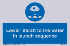 Lower liferaft to the water in launch sequence