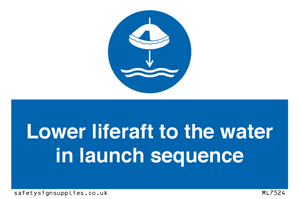 Lower liferaft to the water in launch sequence