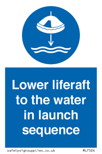 Lower liferaft to the water in launch sequence
