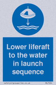 Lower liferaft to the water in launch sequence
