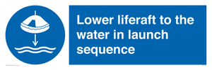 Lower liferaft to the water in launch sequence