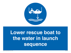 Lower rescue boat to the water in launch sequence