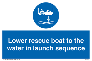 Lower rescue boat to the water in launch sequence