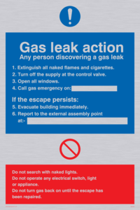 Gas leak action Sign